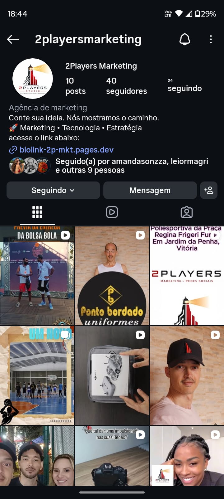 Perfil do Instagram da 2Players Marketing